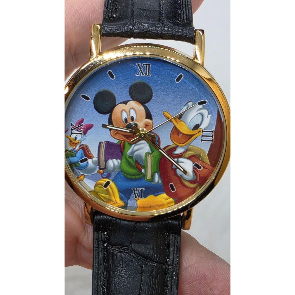 Mickey Mouse Donald And Daisy Duck Watch With Black Leather Band Unbranded - Picture 2 of 6